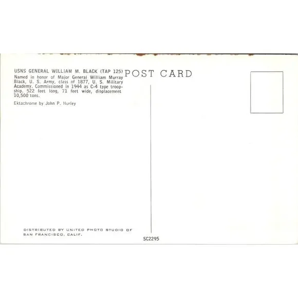 USNS General William M. Black Vintage Postcard SPZ19 - Picture 2 of 2